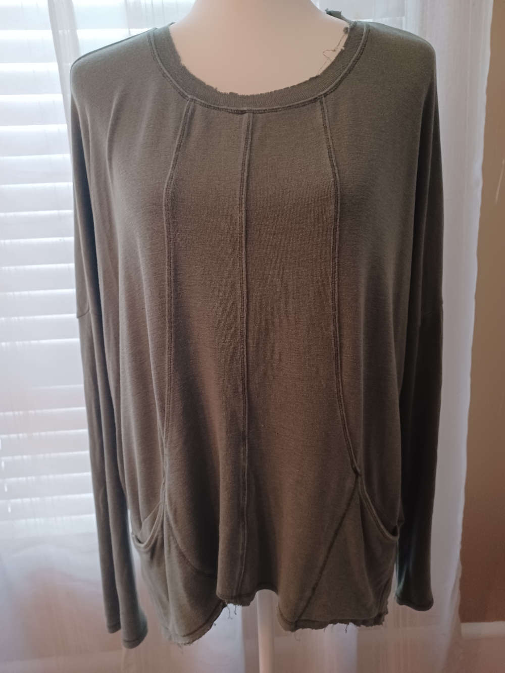 XCVI Army Green Slouchy Cornel Top Raw Trim/ Pockets
